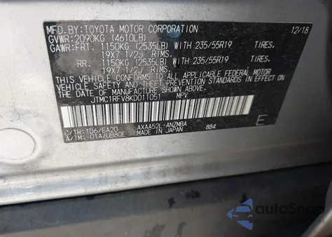 2019 Toyota Rav4 Xle Premium from USA, damaged, VIN JTMC1RFV8KD011051